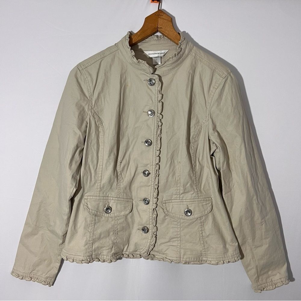 Christopher & Banks Khaki Tan Jacket Coat Diamond Buttons Small